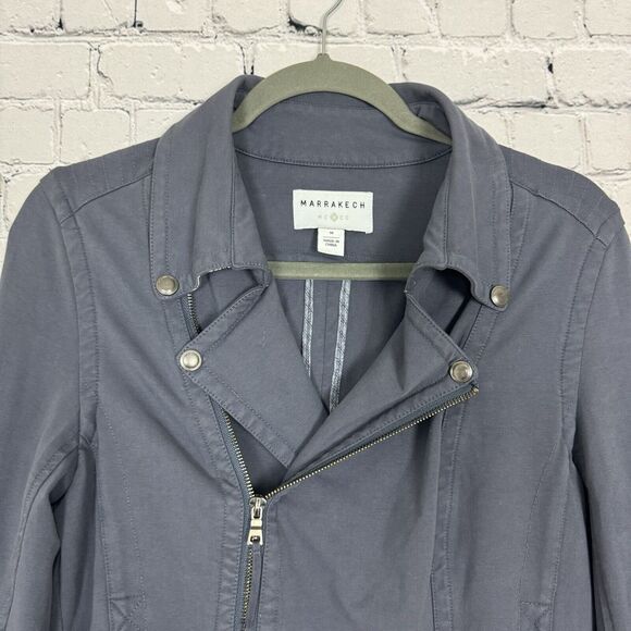 Anthropologie Marrakech Tavi Moto Zip Up Jacket Womens M Blue Gray Cotton Casual - Picture 3 of 10